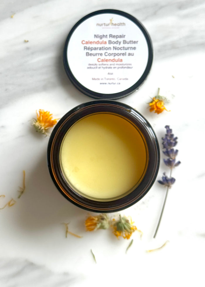 Night Repair Calendula Body Butter, one of the blends chamomile oil is used in
